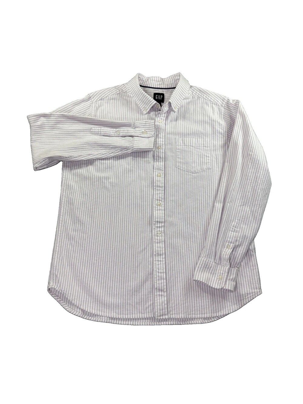 Gap Mens Large Lilac Purple White Striped Oxford Button Down Shirt Long Sleeve